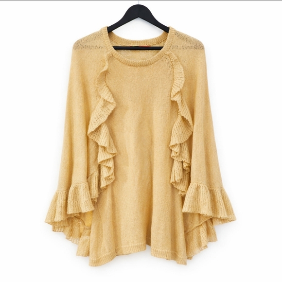 Lily Pulitzer Corabella Cream Colored Wool Blend Poncho Sweater Sz Lg - Picture 2 of 5